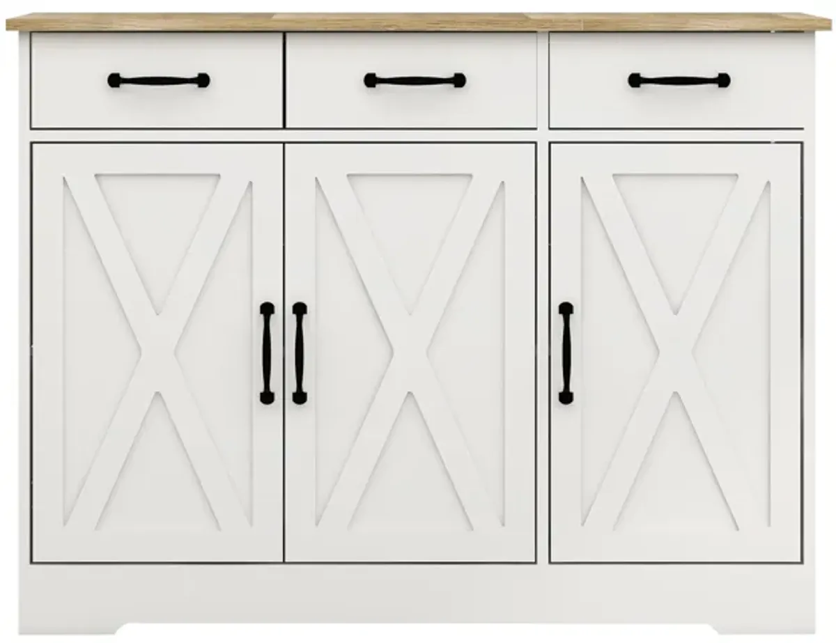 White Wood 42.72 in. Sideboard with X-panel Design Doors