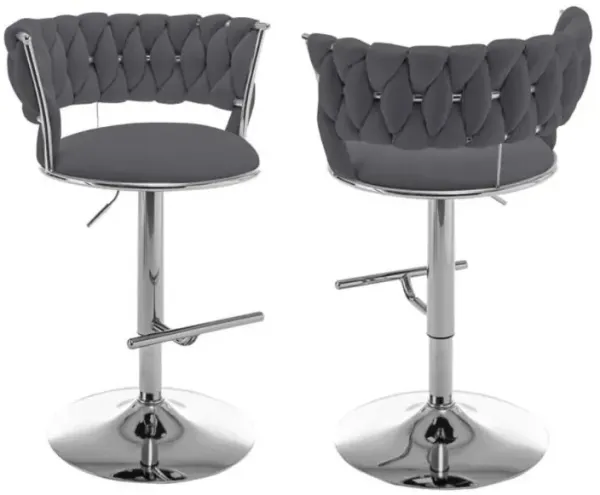 Dark gray adjustable barstool with silver color base (SET OF 2)