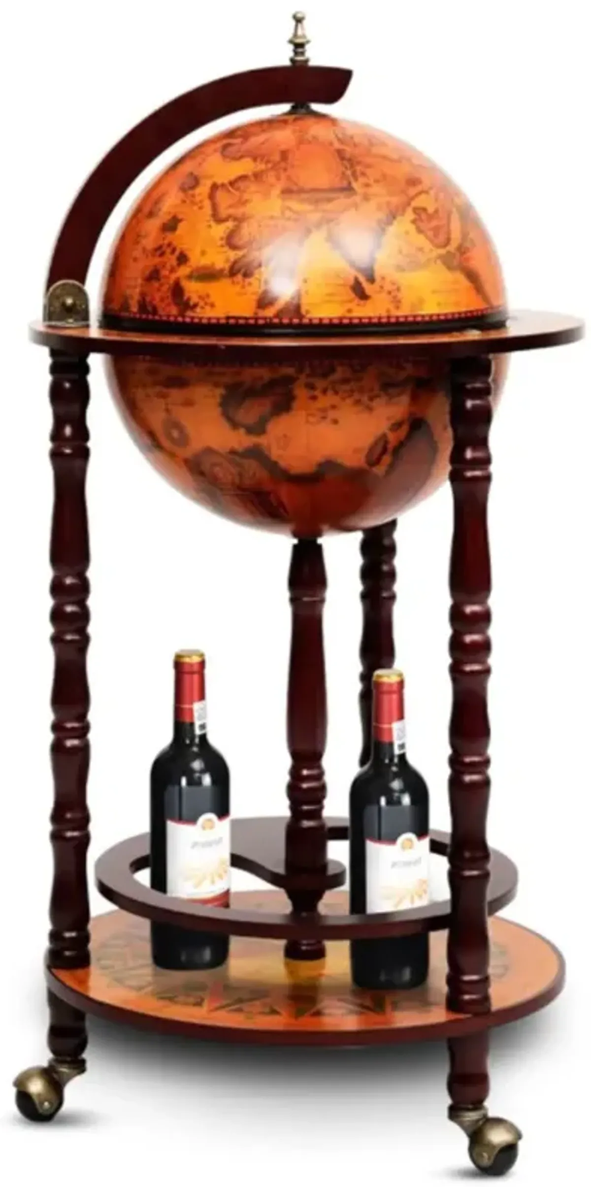 Hivvago 16th Century Wood Globe Wine Bar Stand