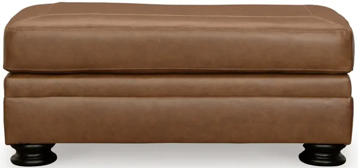 Aida 44 Inch Ottoman, Plush Cushion Top, Caramel Brown Genuine Leather - Benzara