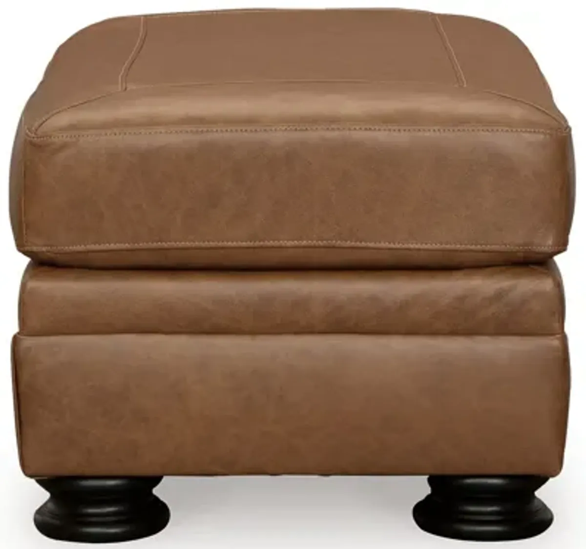 Aida 44 Inch Ottoman, Plush Cushion Top, Caramel Brown Genuine Leather - Benzara