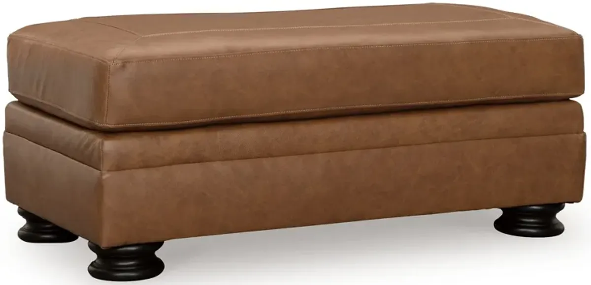 Aida 44 Inch Ottoman, Plush Cushion Top, Caramel Brown Genuine Leather - Benzara