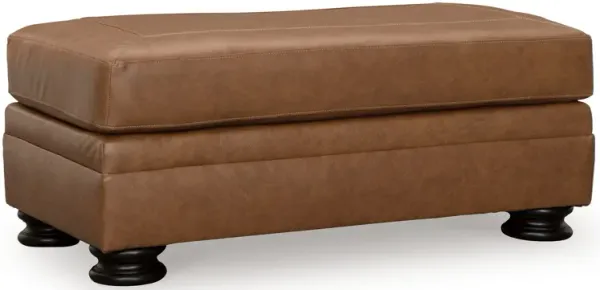 Aida 44 Inch Ottoman, Plush Cushion Top, Caramel Brown Genuine Leather - Benzara
