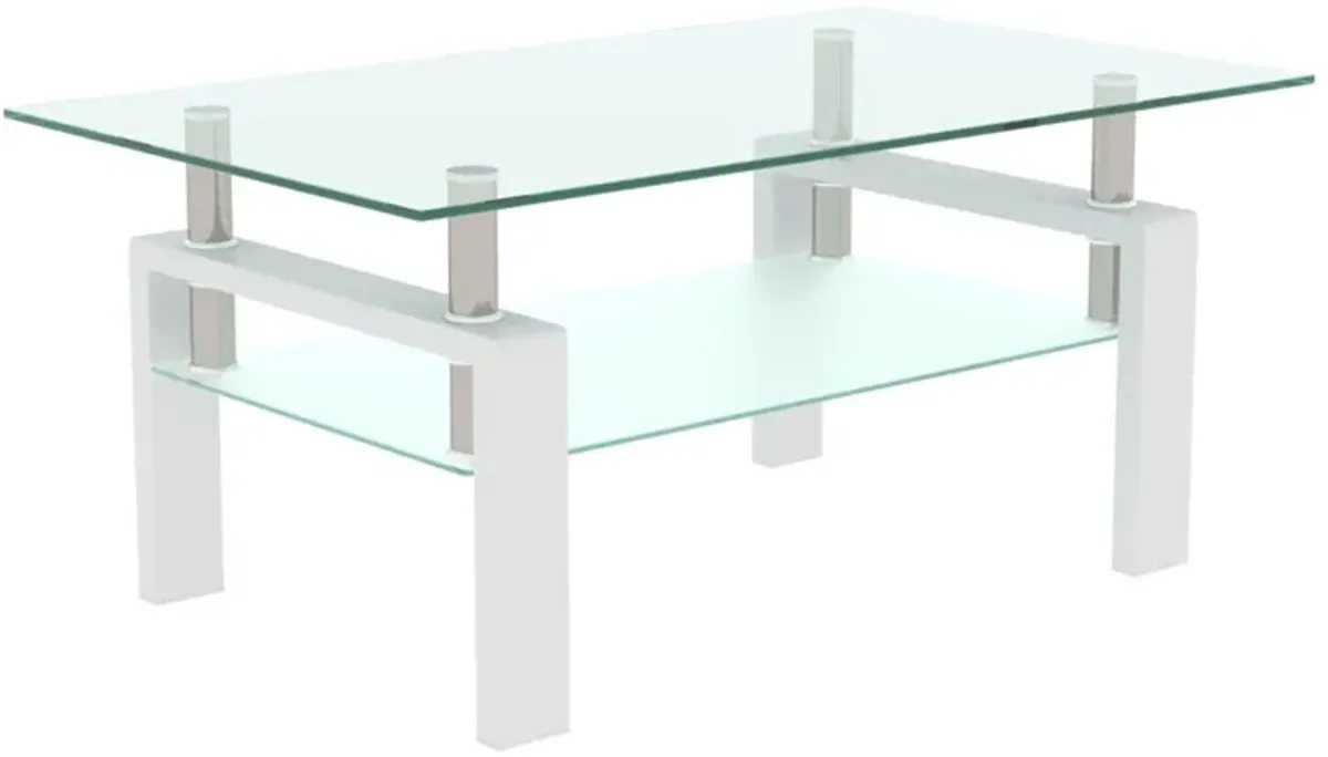 Hivvago Rectangular Double Layer Tempered Glass Coffee Table with Metal Legs