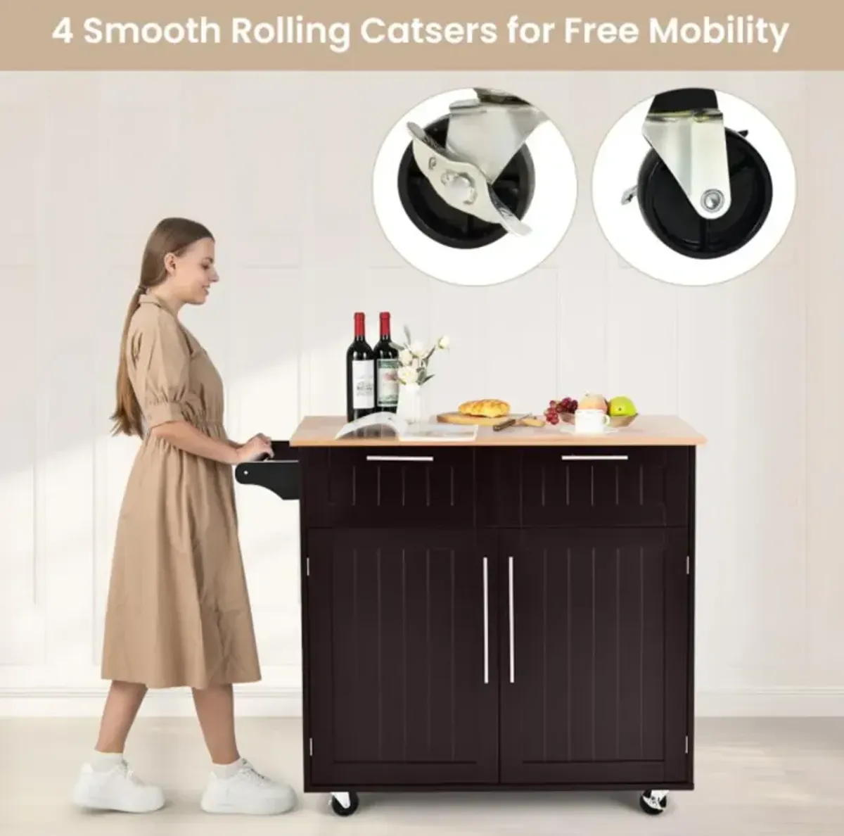 Hivvago Heavy Duty Rolling Kitchen Cart with Tower Holder and Drawer