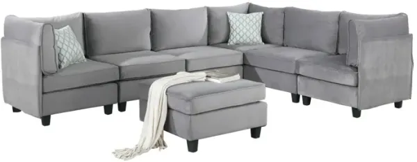 Simona Gray Velvet 7 Piece Modular Sectional Sofa