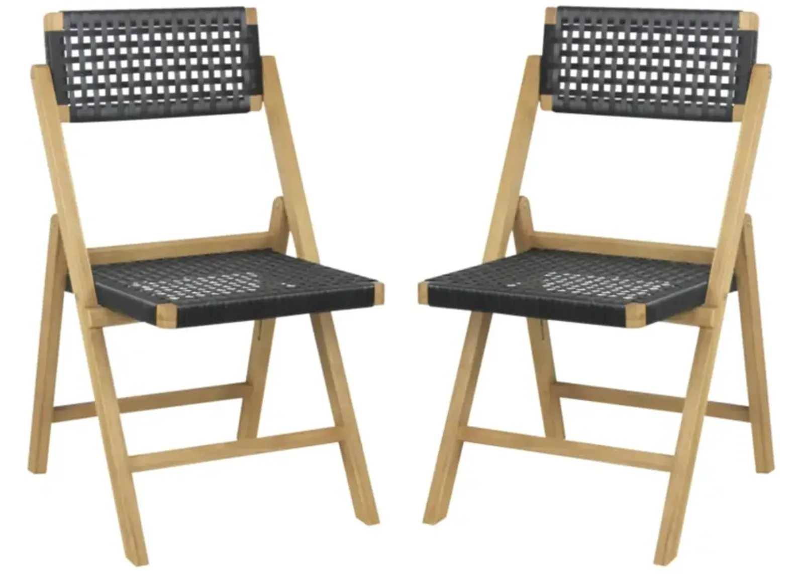 Hivvago Set of 2 Folding Chairs Teak Wood Dining Chairs with Woven Rope Seat and Back