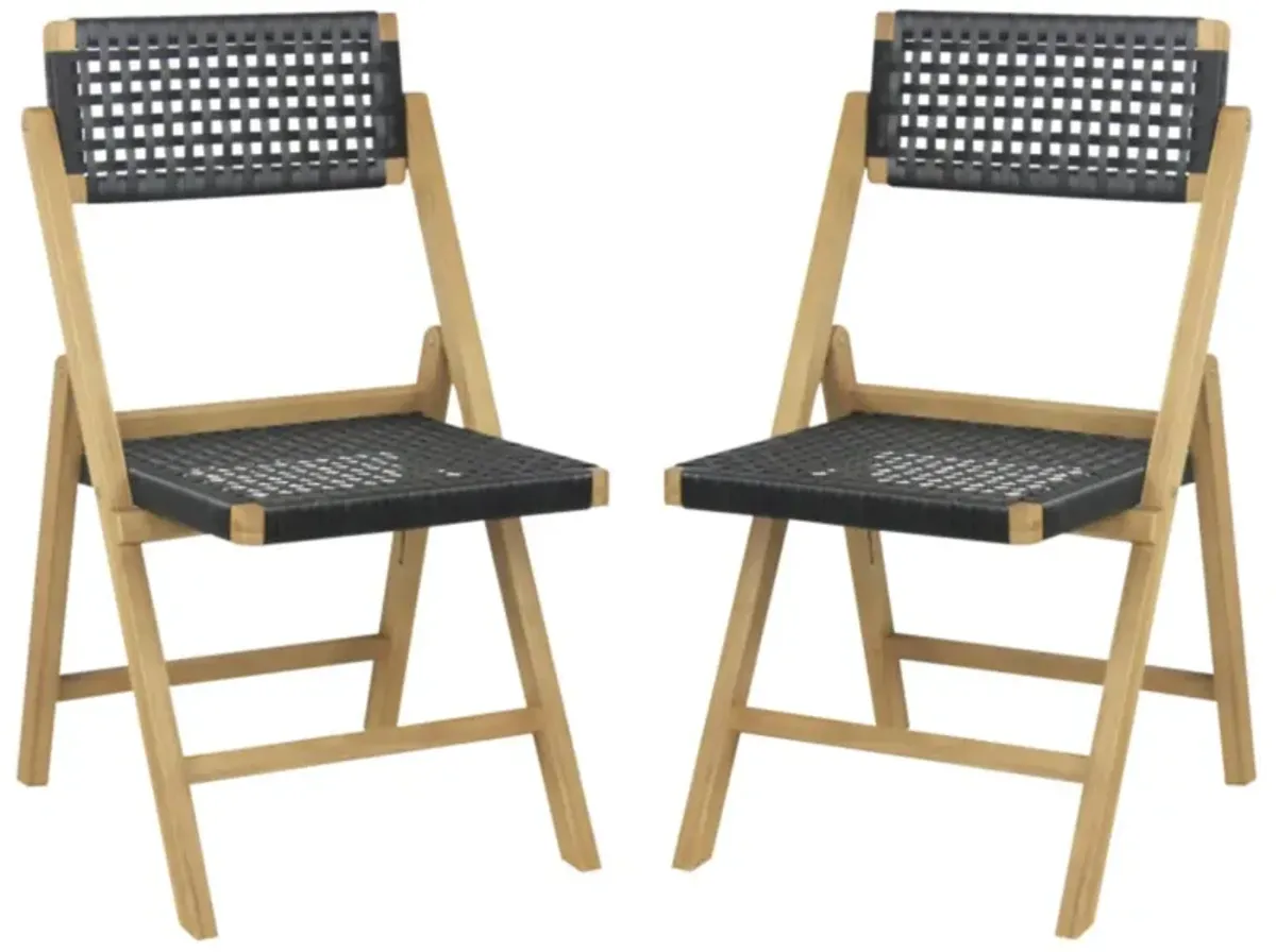 Hivvago Set of 2 Folding Chairs Teak Wood Dining Chairs with Woven Rope Seat and Back