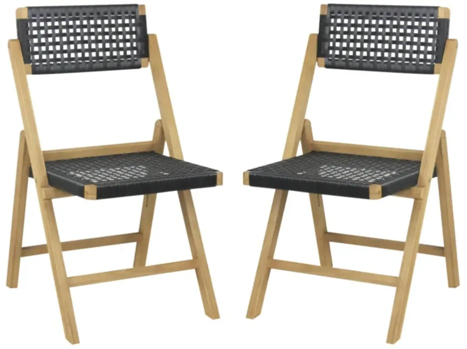 Hivvago Set of 2 Folding Chairs Teak Wood Dining Chairs with Woven Rope Seat and Back