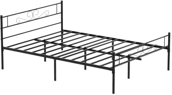 Classic Metal Platform Bed with Integrated Headboard and Footboard