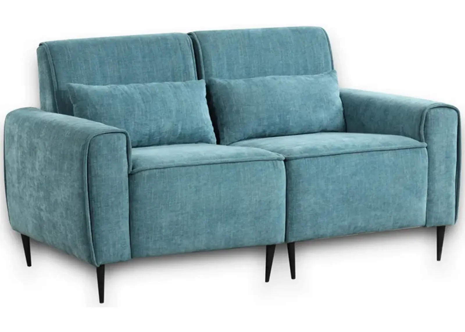 Tiu 62 Inch Loveseat with 2 Lumbar Pillows, Blue Chenille, Solid Wood - Benzara