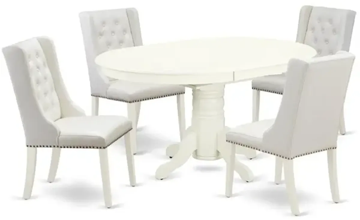 East West Furniture AVFO5-LWH-44 5-Pc Dining Room Set 4 Light Grey Linen Fabric Dining Chairs with Button Tufted Back and 1 Dining Table - Linen White Finish