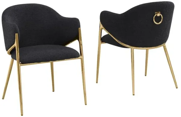 Black Boucle Fabric Side Chiars With Gold Base