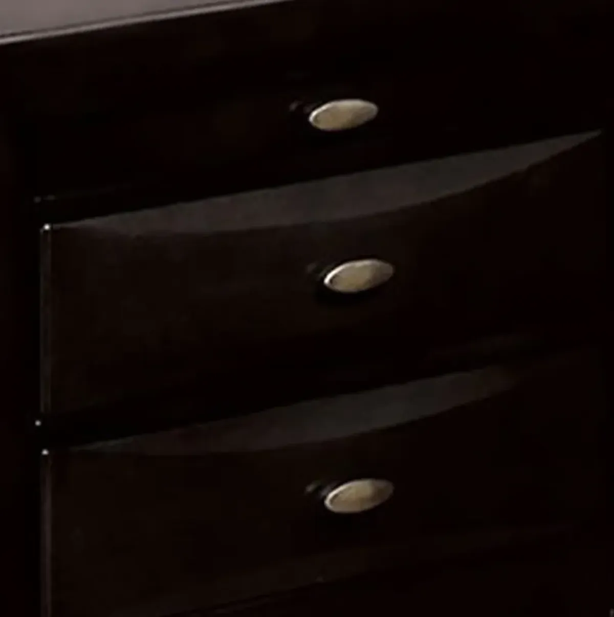 Simo Nightstand, Spacious Top, Metal Knobs, 3 Drawers, Black Solid Wood