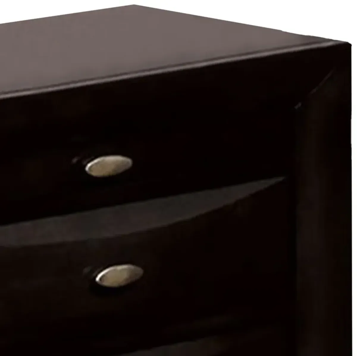 Simo Nightstand, Spacious Top, Metal Knobs, 3 Drawers, Black Solid Wood