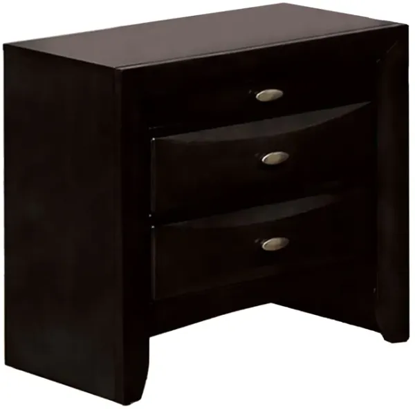 Simo Nightstand, Spacious Top, Metal Knobs, 3 Drawers, Black Solid Wood - Benzara