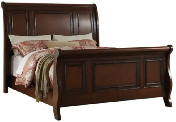 Marvelous Wooden E.King Bed, Antique Cherry Finish - Benzara