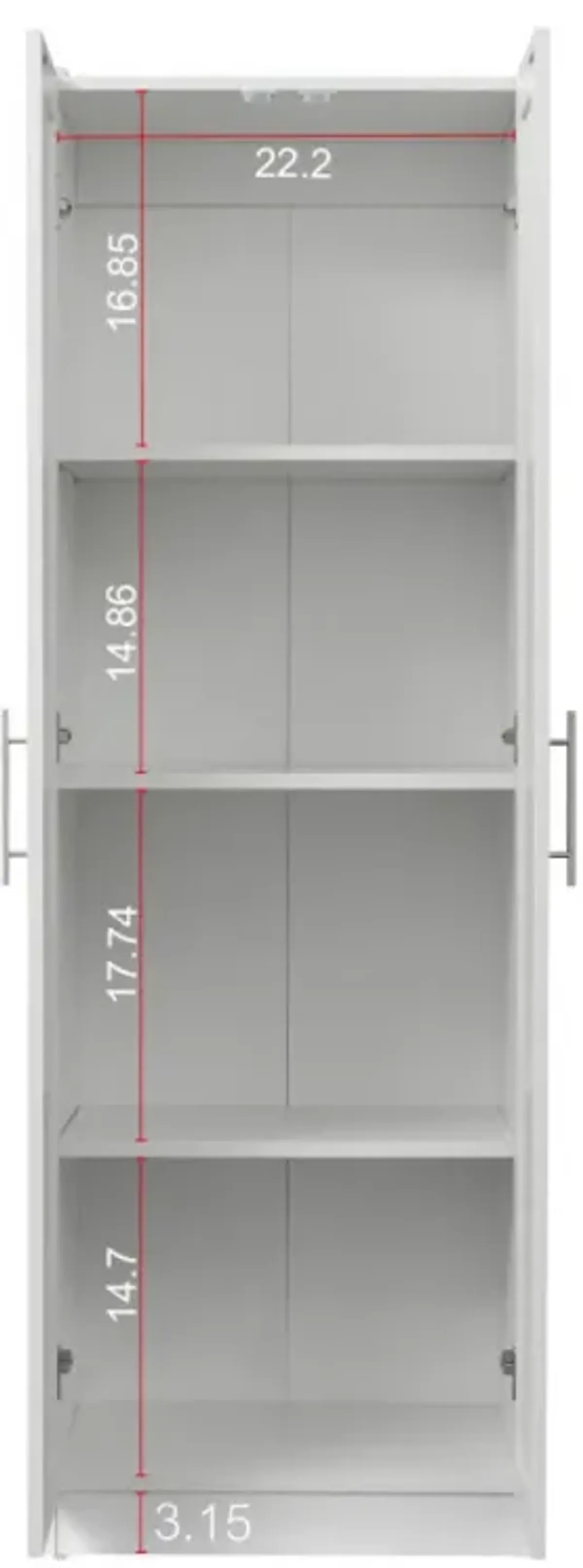 High Wardrobe And Kitchen Cabinet With 2 Doors And 3 Partitions To Separate 4 Storage Spaces