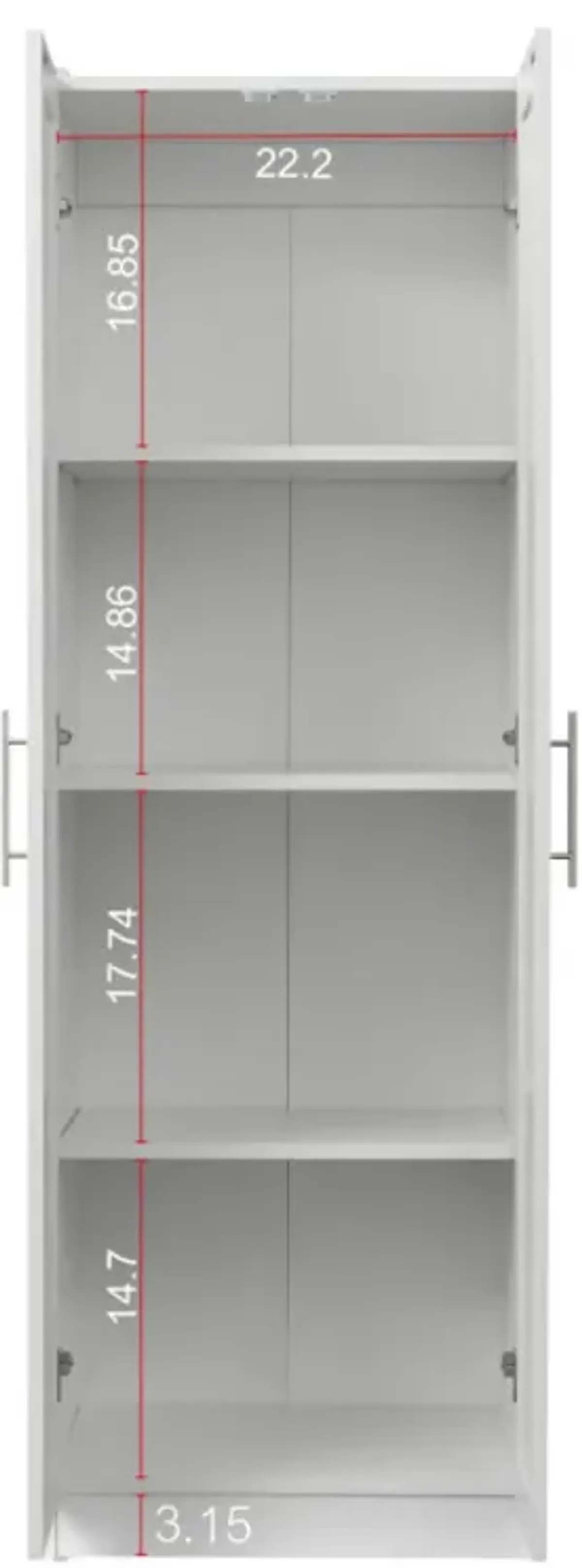 High Wardrobe And Kitchen Cabinet With 2 Doors And 3 Partitions To Separate 4 Storage Spaces