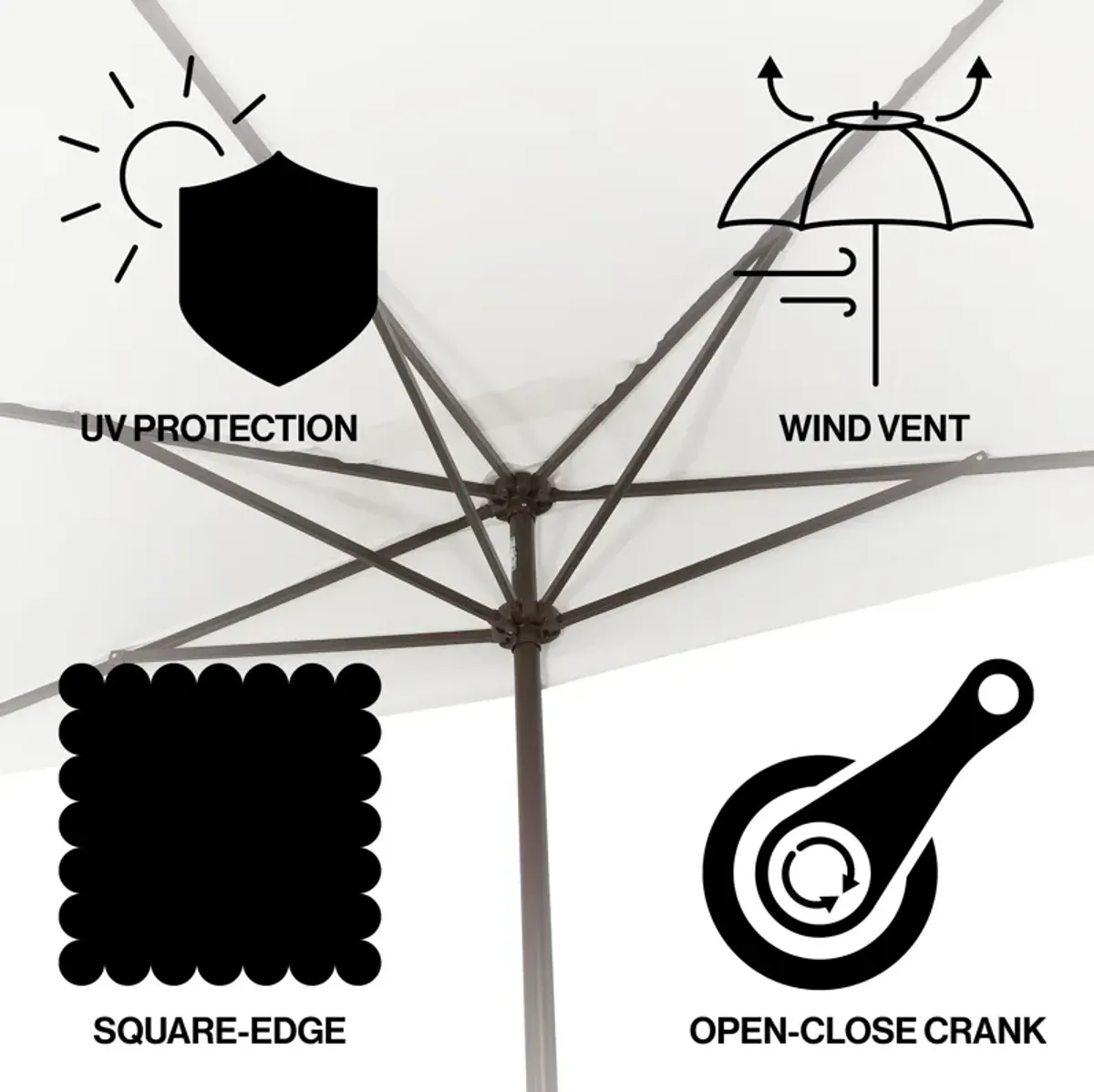 Sidney Classic MidCentury Rectangular Half Market Patio Umbrella with Crank, Wind Vent and UV Protection