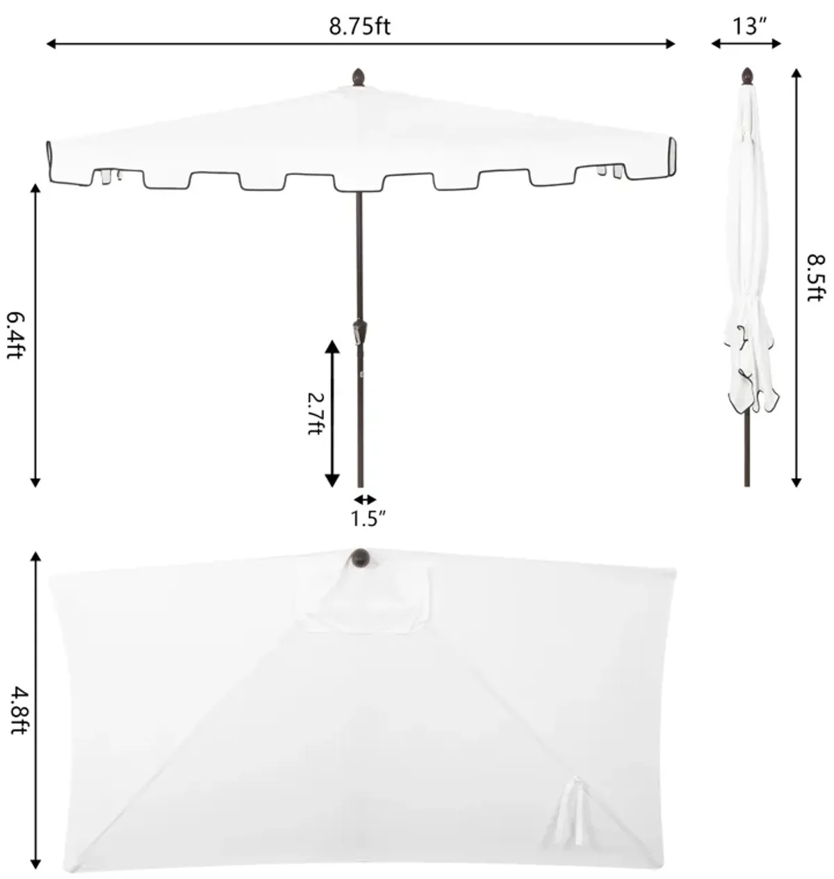 Sidney Classic MidCentury Rectangular Half Market Patio Umbrella with Crank, Wind Vent and UV Protection