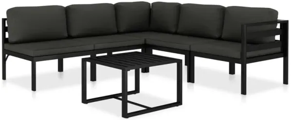 Shina 6pc Outdoor Modular Sofa Set, Black Aluminum Frame, Polyester - Benzara