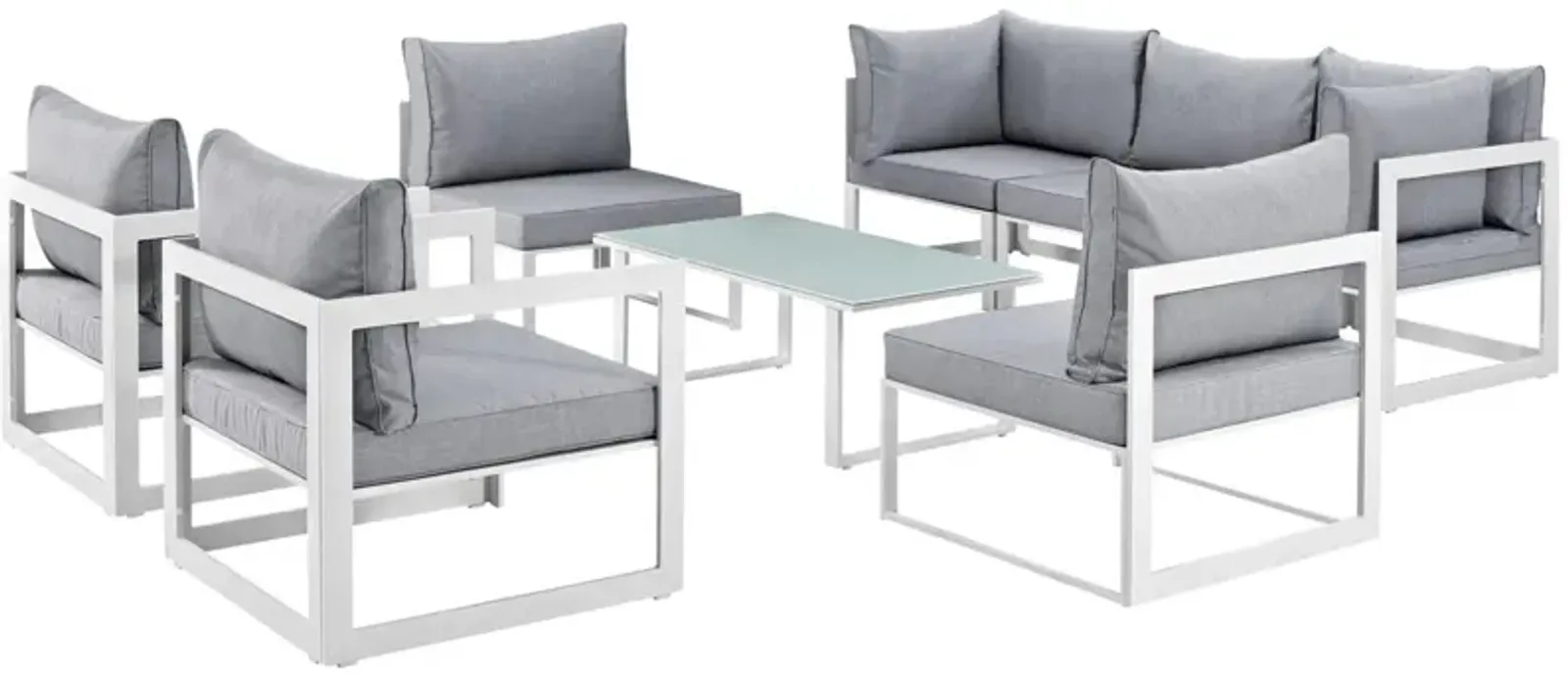 Fortuna 8 Piece Outdoor Patio Sectional Sofa Set - White Gray