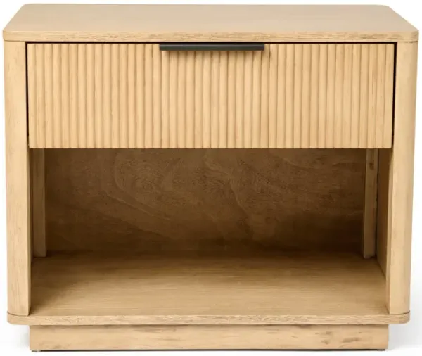 Noe Celia 32 Inch Nightstand, 1 Drawer, Shelf, Metal, Natural Solid Wood - Benzara