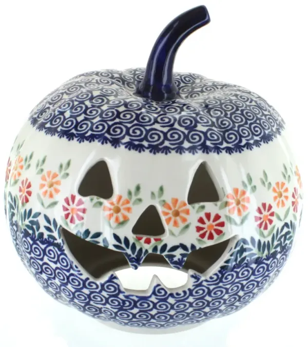 Blue Rose Polish Pottery Tulip Large Pumpkin Luminary