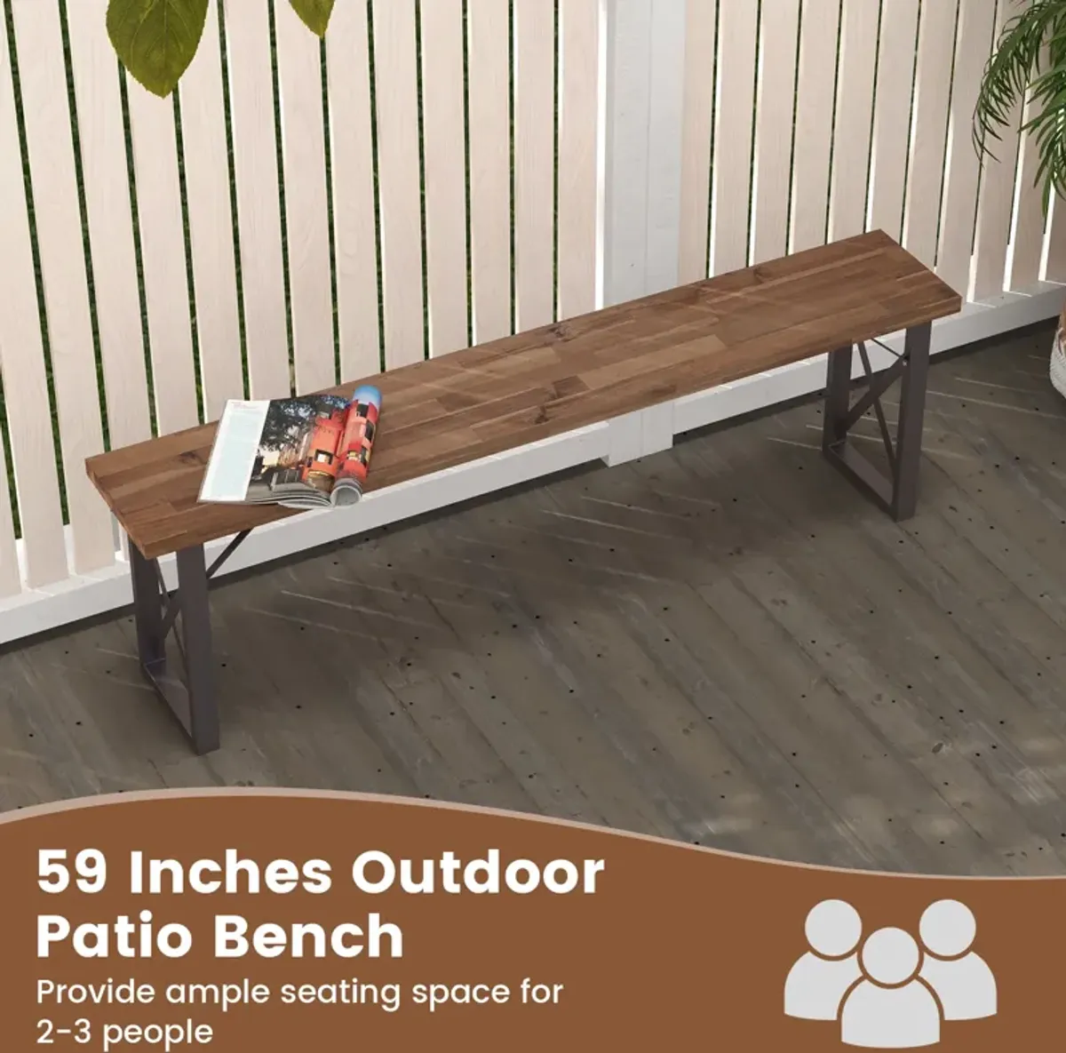 Outdoor Picnic Bench Set Solid Acacia Wood Patio Rectangular Benches