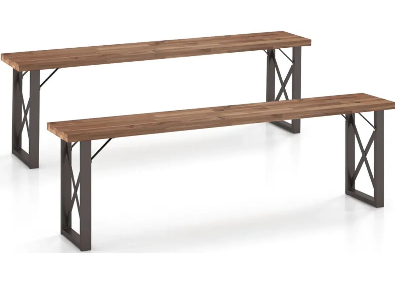 Outdoor Picnic Bench Set Solid Acacia Wood Patio Rectangular Benches