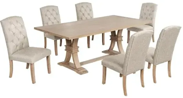 Best Quality Furniture 7 Piece Traditional Dining Table With Beige Side Chairs
