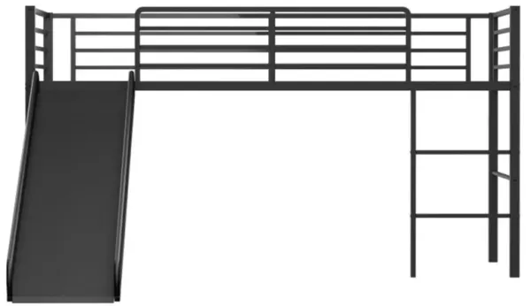 Twin Metal Loft Bed with Slide Safety Guardrails and Built-in Ladder-White