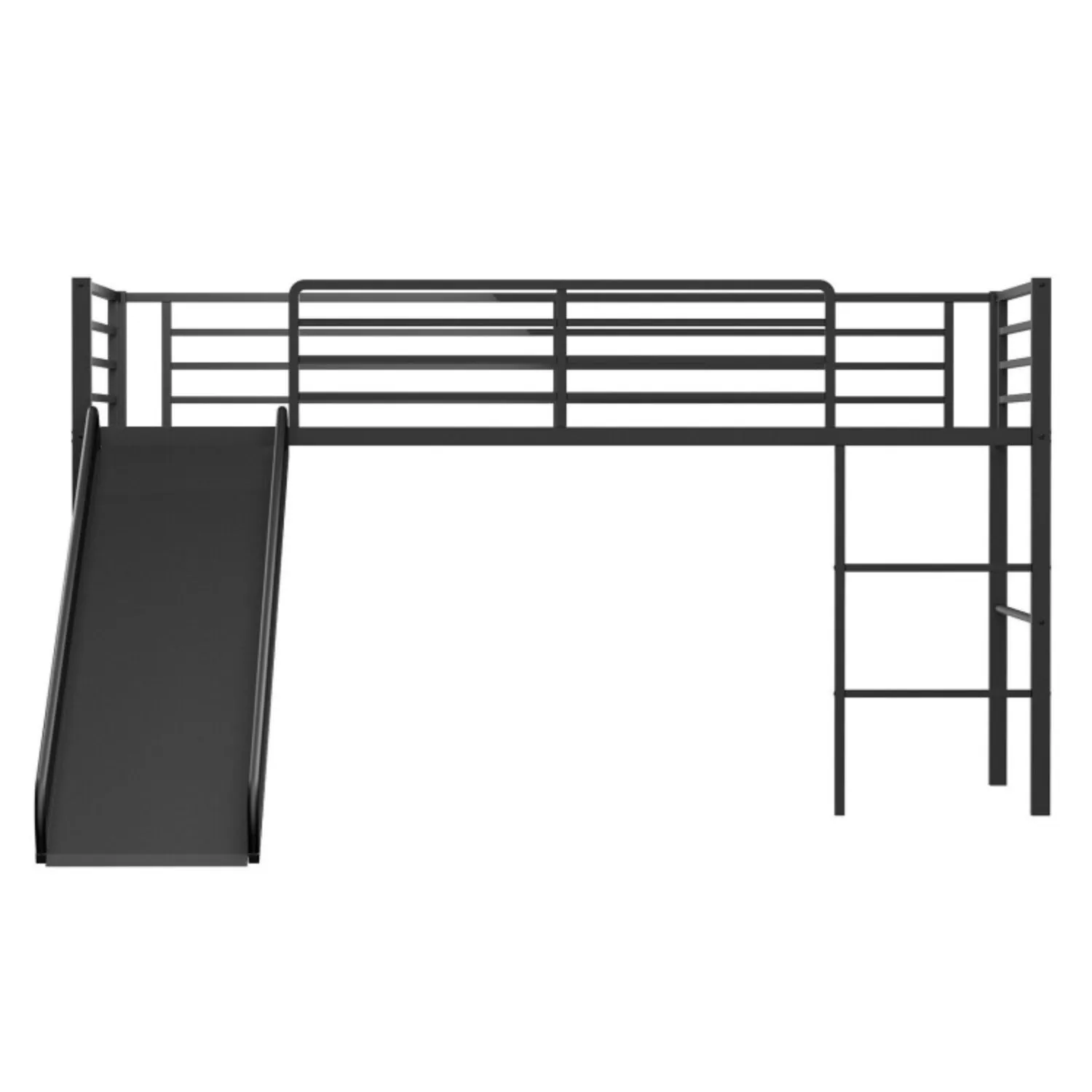 Twin Metal Loft Bed with Slide Safety Guardrails and Built-in Ladder-White