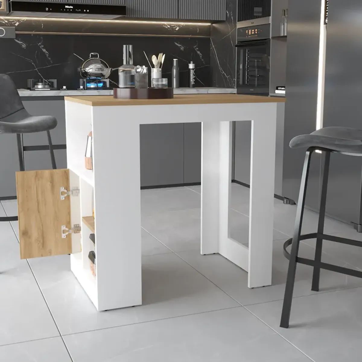 Streamdale Aurora Kitchen Island with Open Compartment and Cabinet