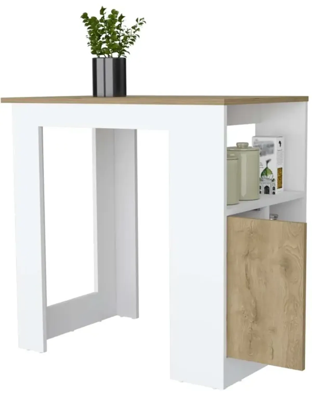 Aurora Kitchen Island With Open Compartment And Cabinet In White And Macadamia