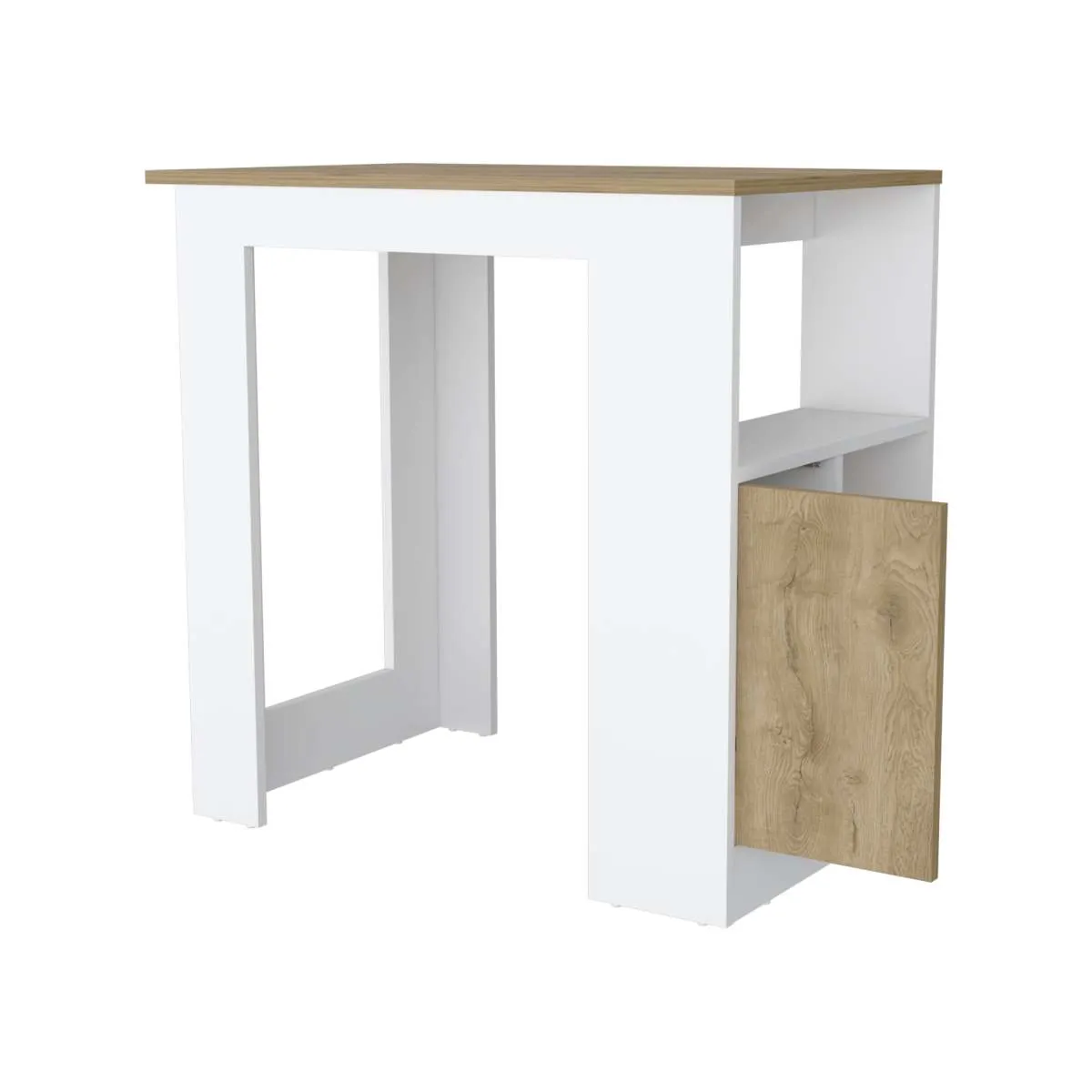 Aurora Kitchen Island with Open Compartment and Cabinet in White and Macadamia