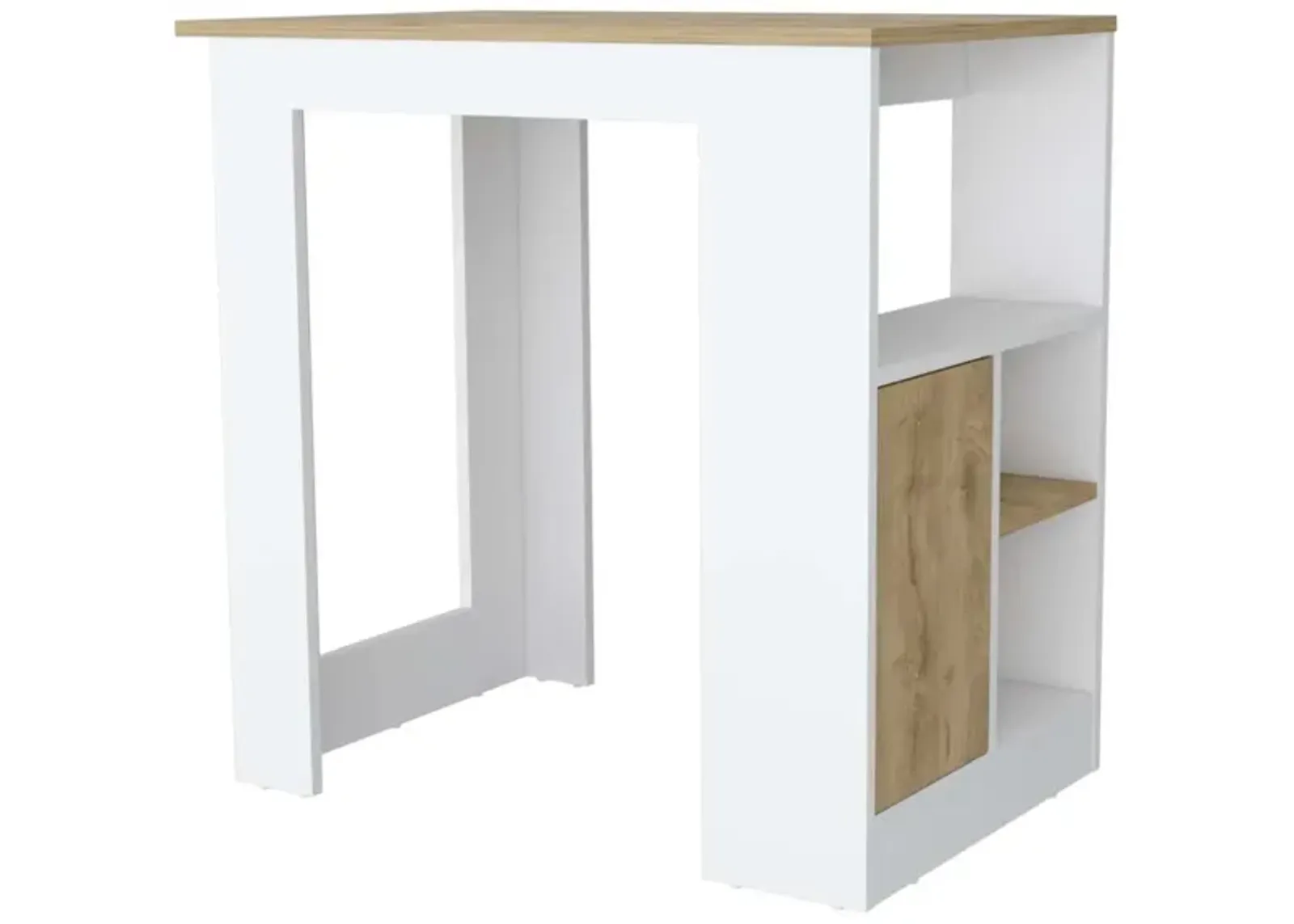 Aurora Kitchen Island With Open Compartment And Cabinet In White And Macadamia