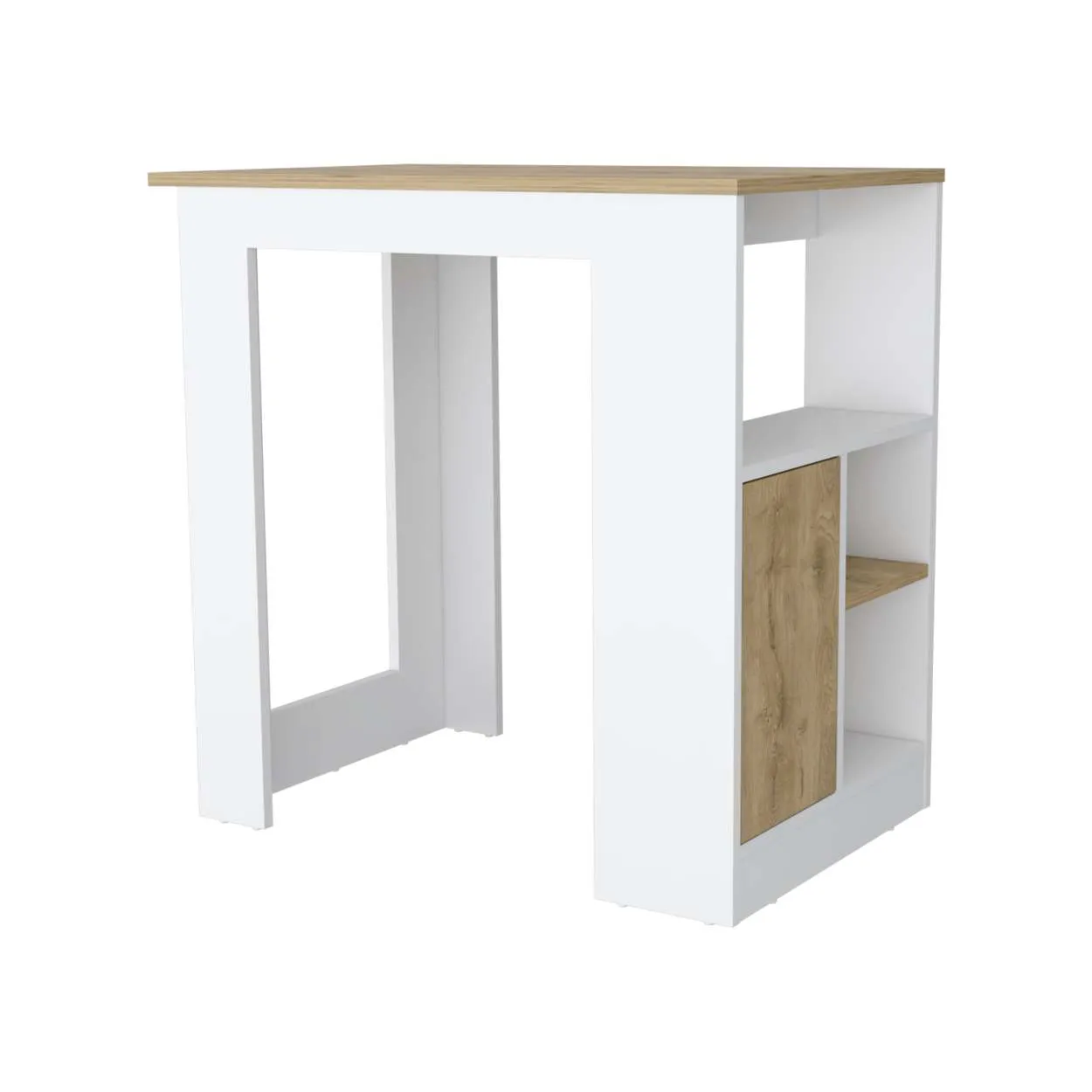 Aurora Kitchen Island With Open Compartment And Cabinet In White And Macadamia