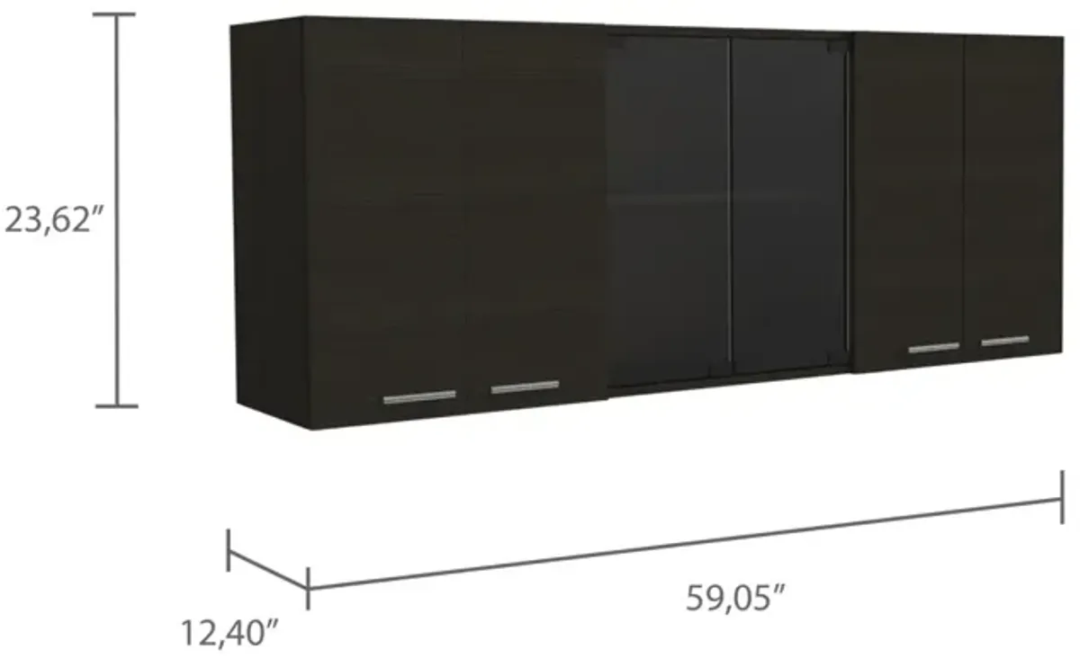 Superior 150 Wall Cabinet With Glass, Four Interior Shelves, Two Double Door - Black