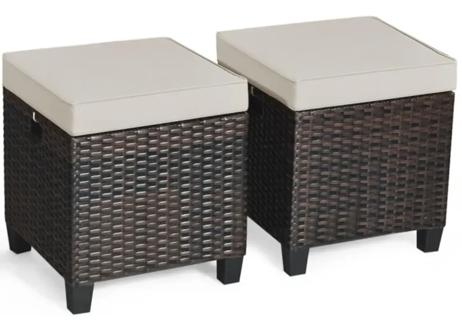 Hivvago 2 Pieces Patio Rattan Ottoman Set with Removable Cushions