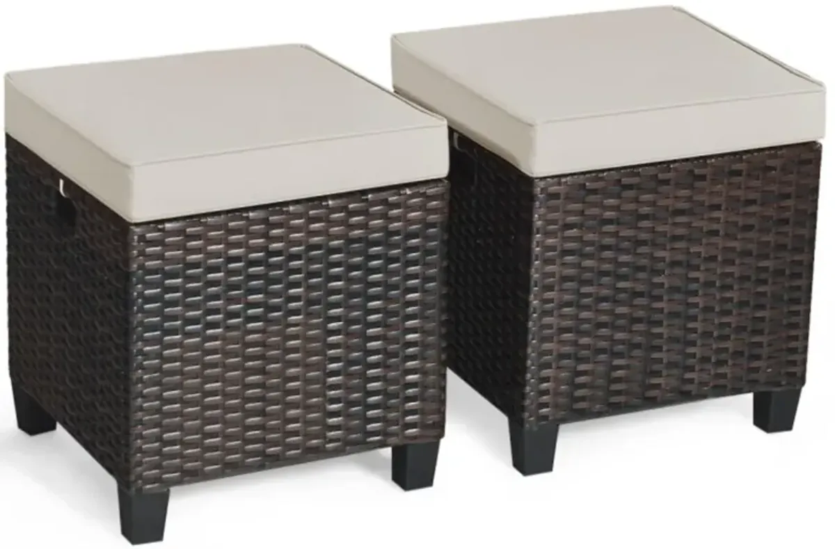 Hivvago 2 Pieces Patio Rattan Ottoman Set with Removable Cushions