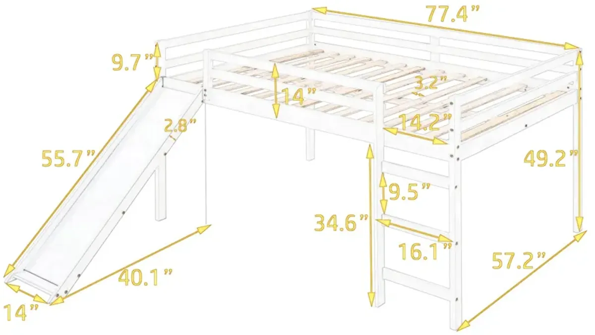 Loft Bed with Slide, Multifunctional Design, Full