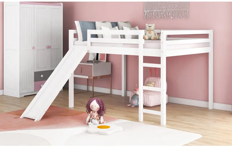 Loft Bed with Slide, Multifunctional Design, Full