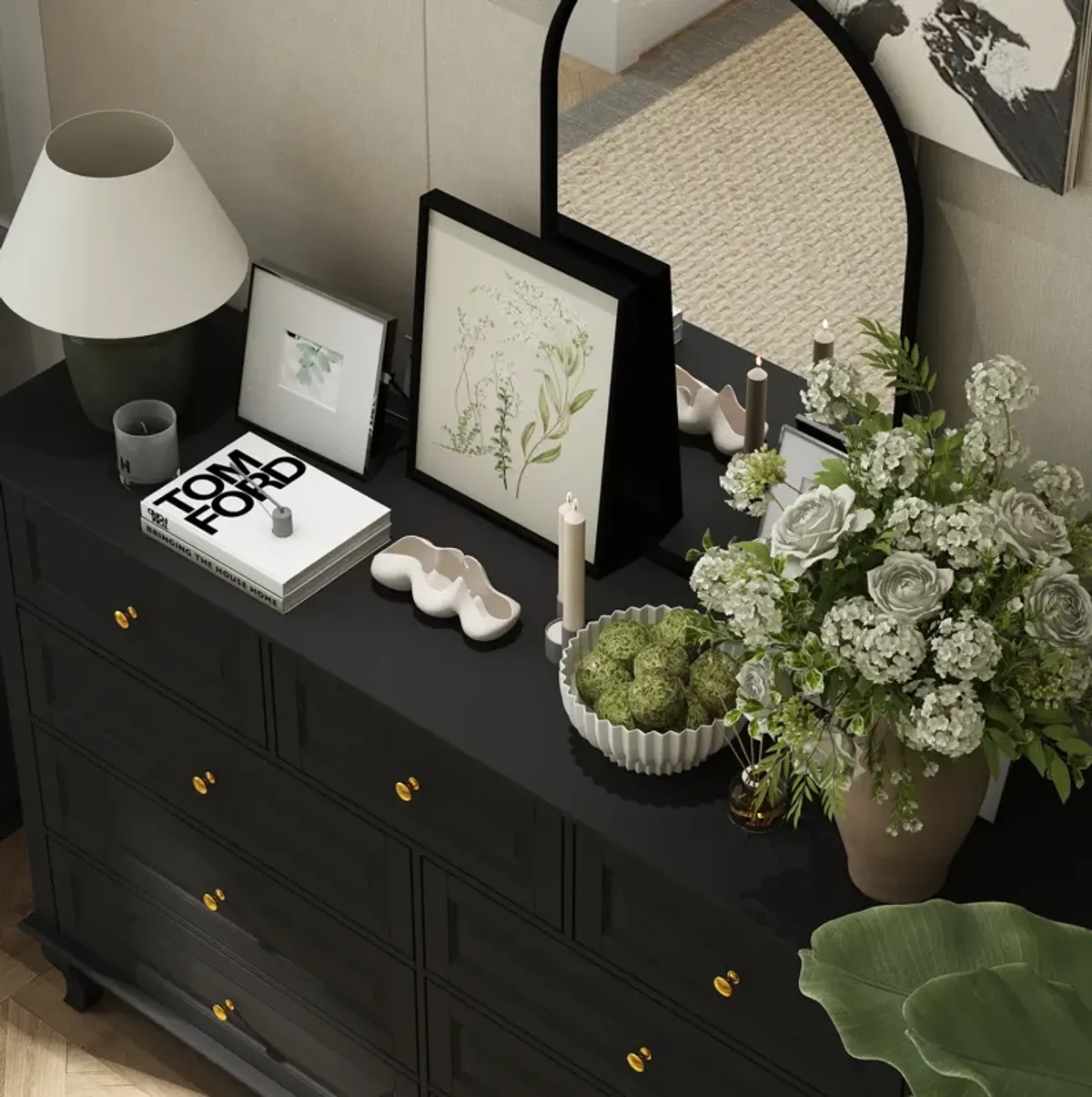 Modern 9-Drawer Dresser: Stylish Storage Solution in White or Black