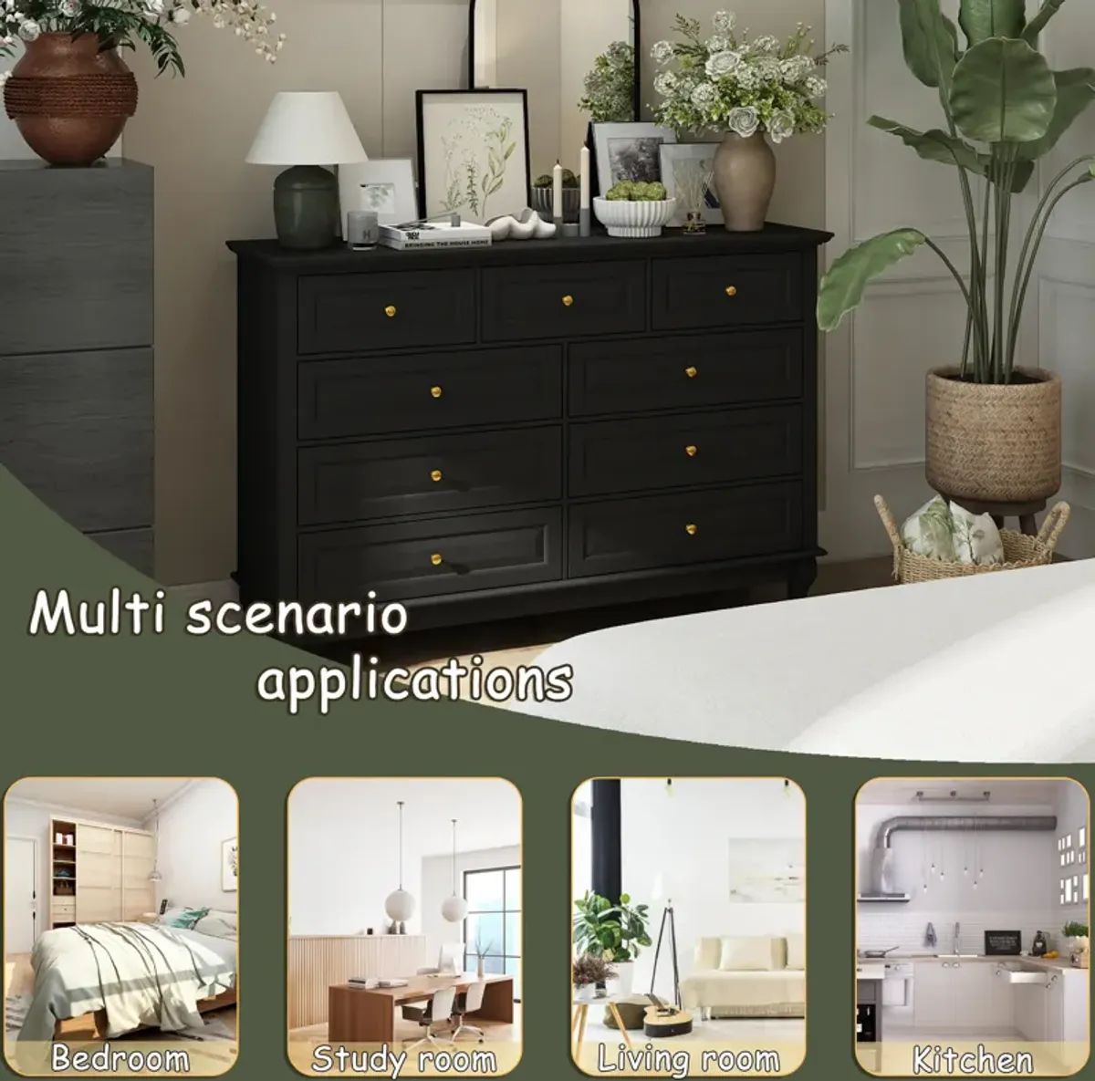 Modern 9-Drawer Dresser: Stylish Storage Solution in White or Black