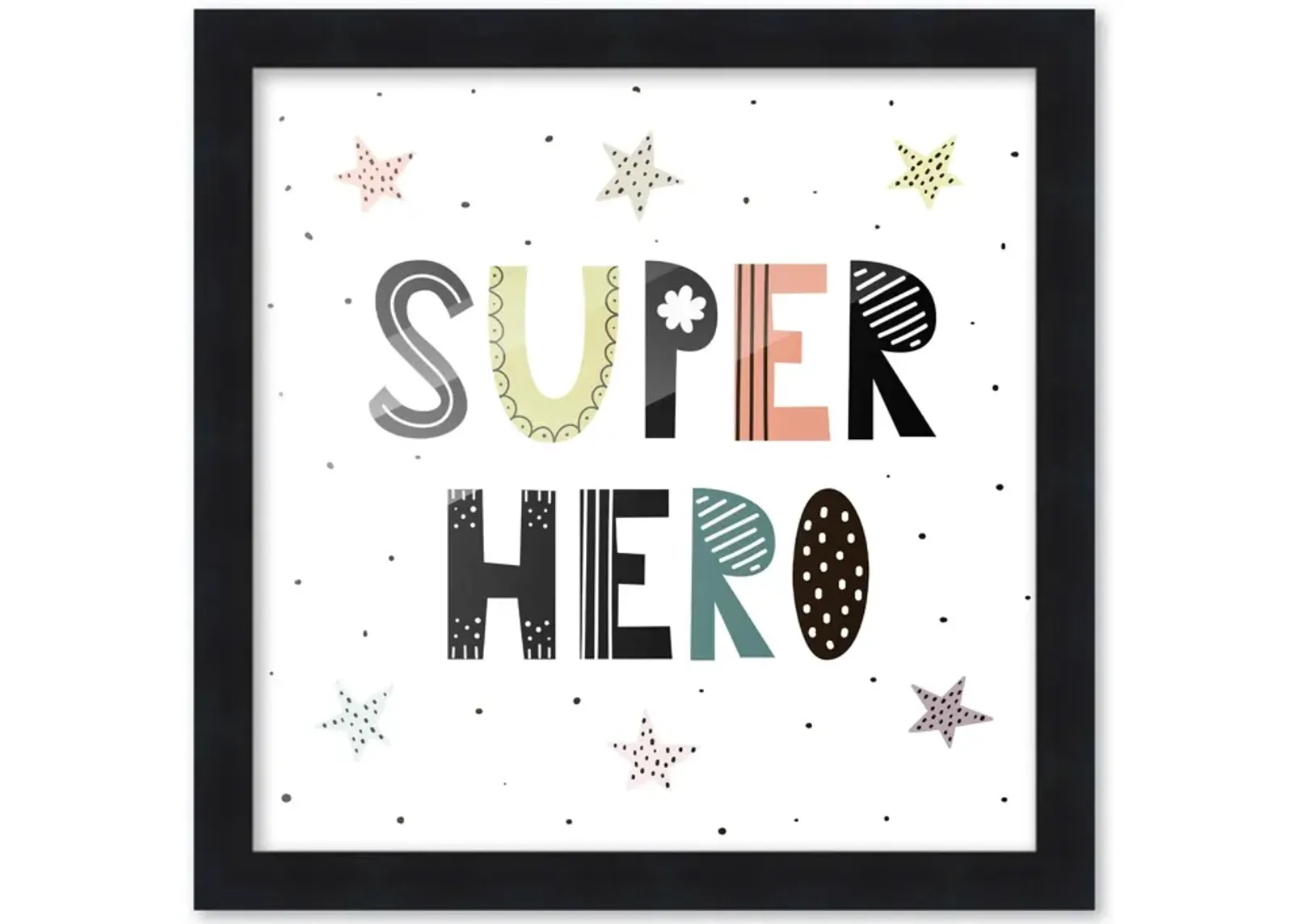 10x10 Framed Nursery Wall Art Super Hero Poster In Black Wood Frame For Kid Bedroom or Playroom