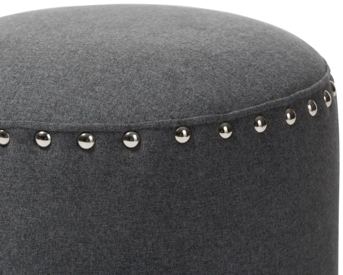 Baxton Studio Rosine Modern and Contemporary Light Grey Fabric Upholstered Nail Trim Ottoman