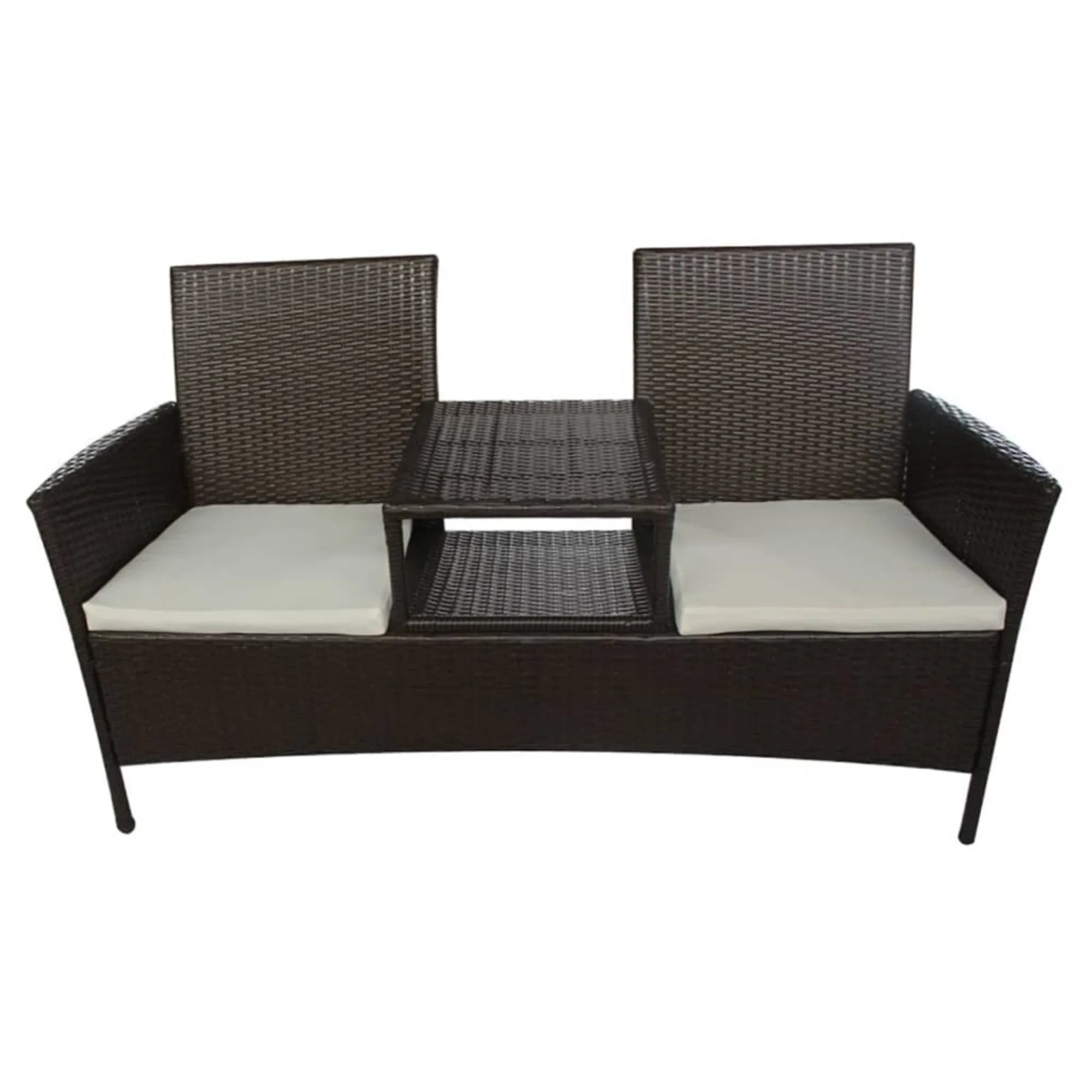 vidaXL 2-Seater Garden Sofa with Tea Table Poly Rattan Brown