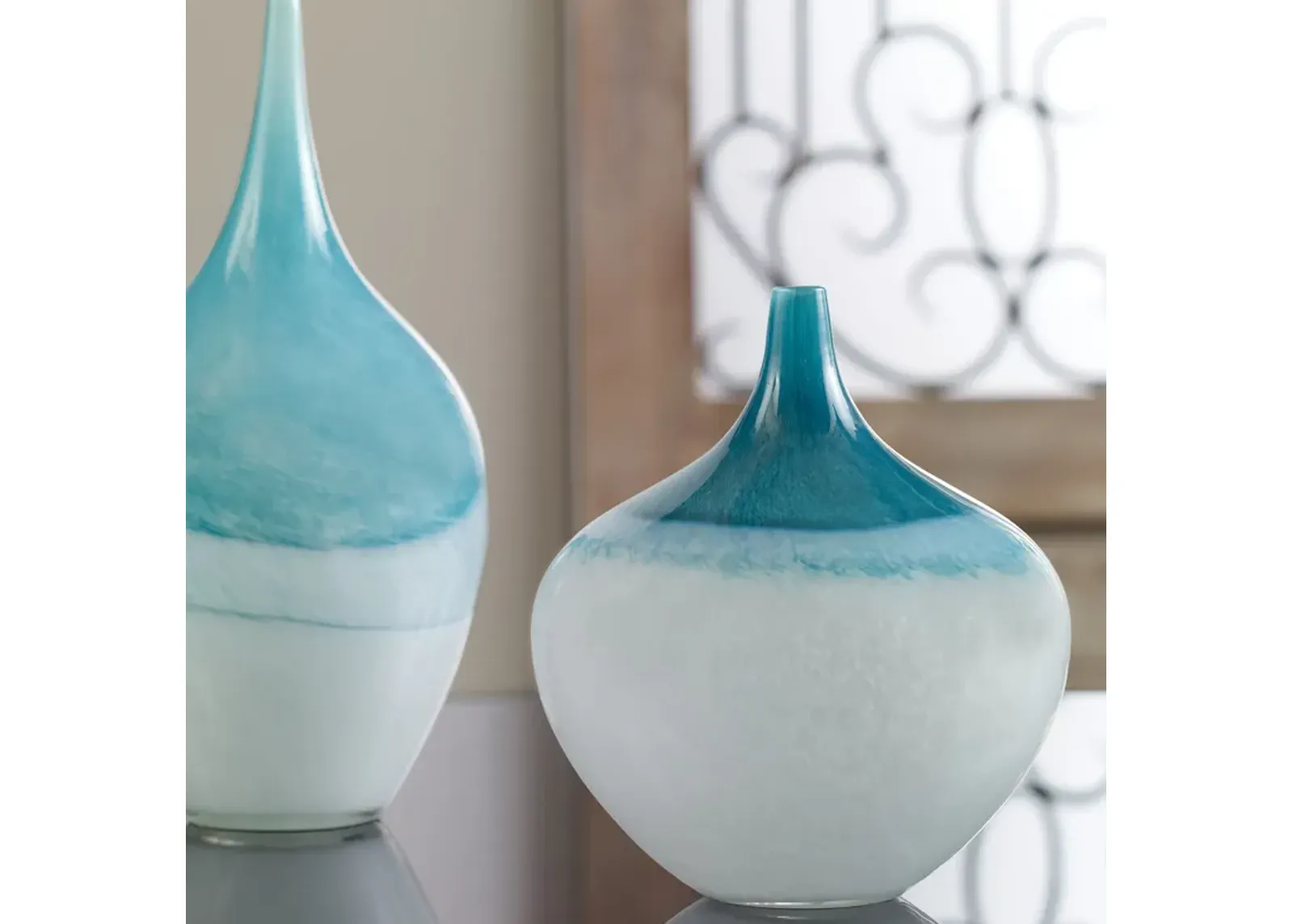 Uttermost Carla Teal White Vases, S/2